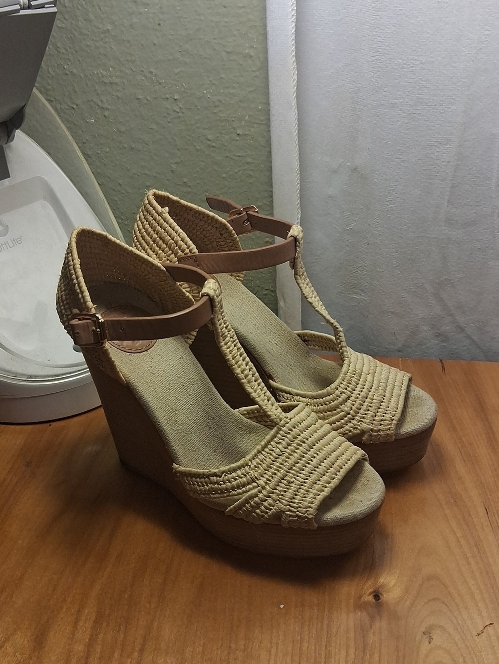 Tory Burch Woven T-Strap Platform Wedge Sandals — Natural 5.5
